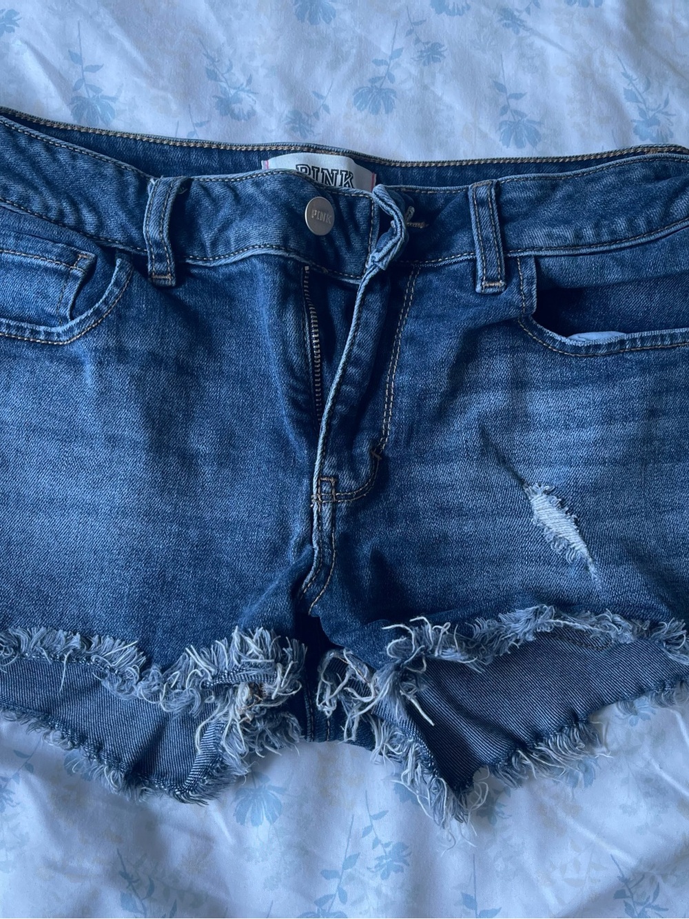 PINK Victoria's Secret Dark Blue Distressed Denim Cutoff Shorts
